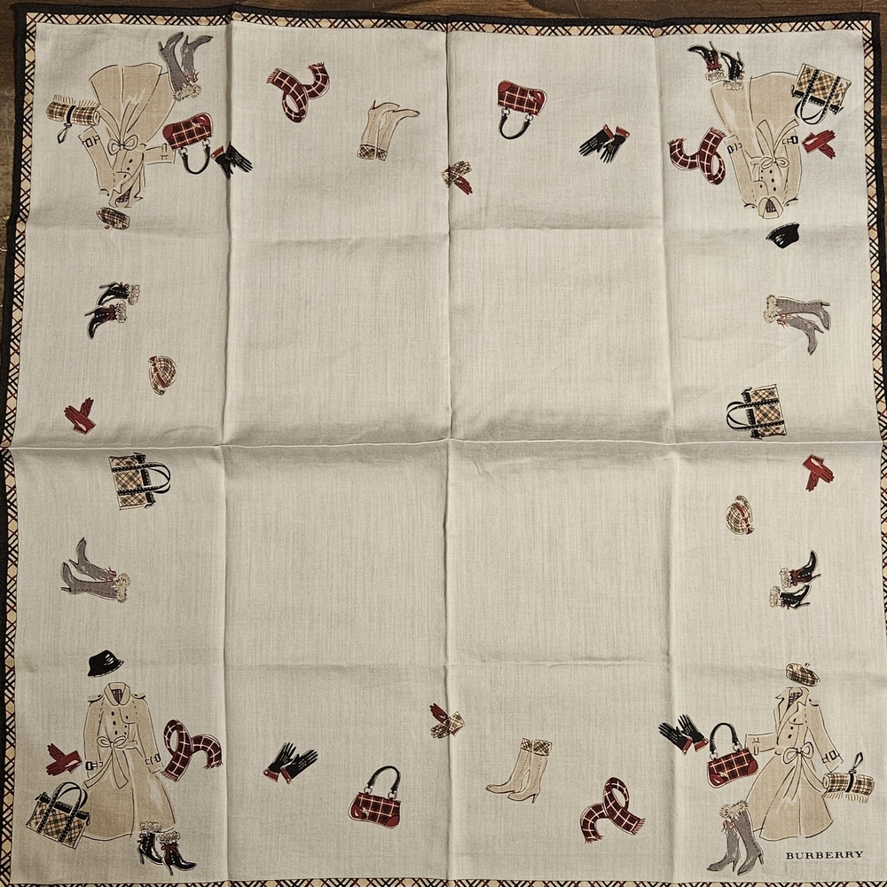 Vintage Burberry Beige Trench Coat Illustration Scarf with Red Plaid Accents - Picture 3 of 3